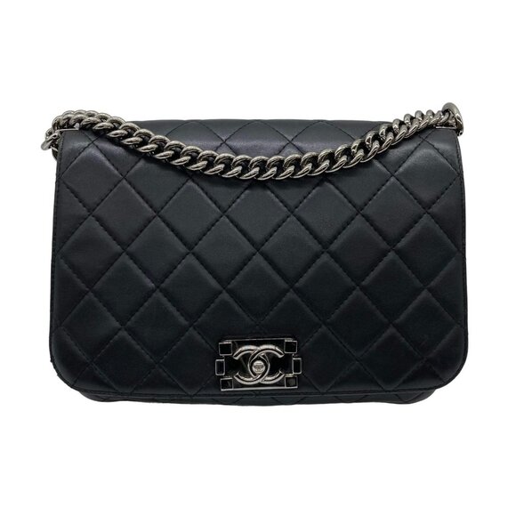 Chanel Quilted Lambskin Flap Bag Black/Black - Picture 1 of 9